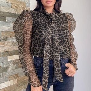 Lulus Untamed Babe Olive Green Leopard Print Organza Button-up Top - Size XS